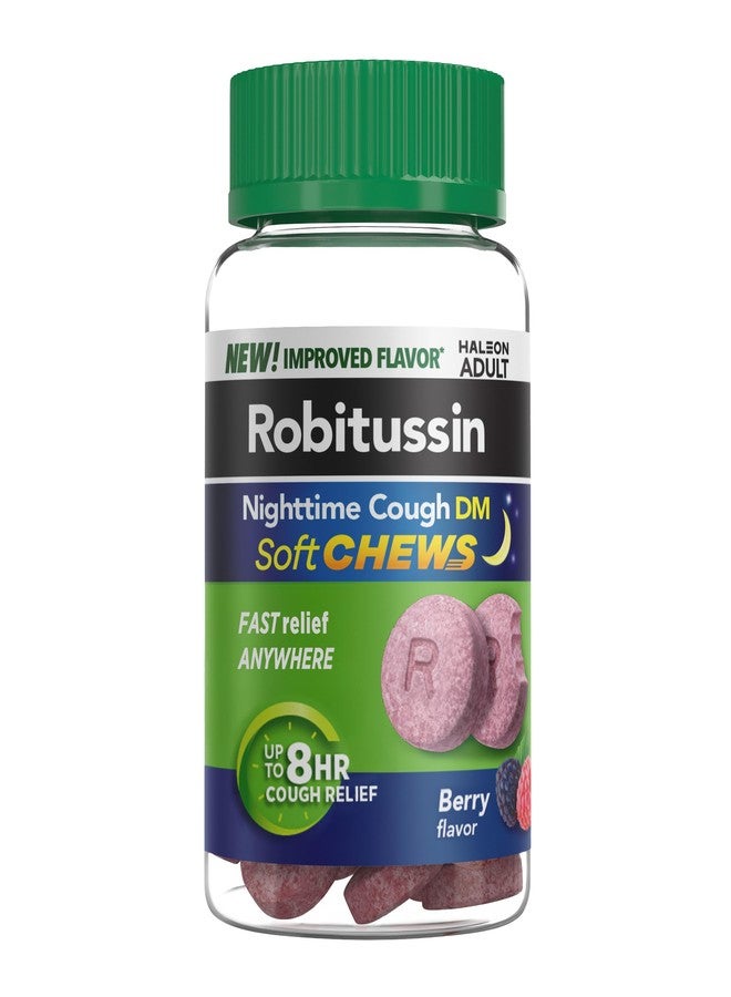 Robitussin Soft Chews, Nighttime Cough DM, Adult Formula, Berry Flavor, 20ct Chewable Tablets - Image 1